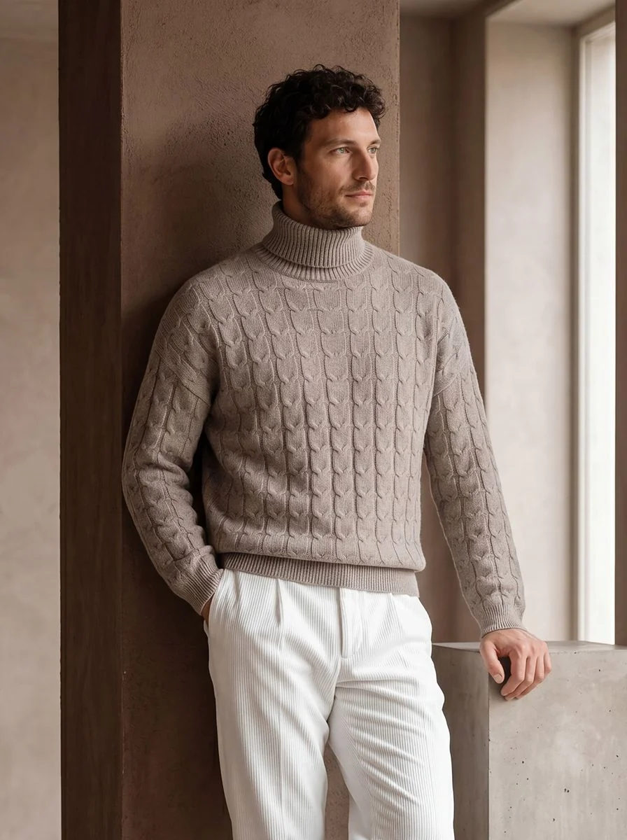 Textured Merino Pullover detail angle