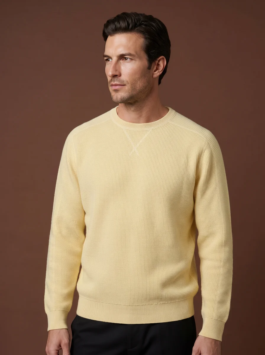 Navy Fine Knit Crewneck detail angle