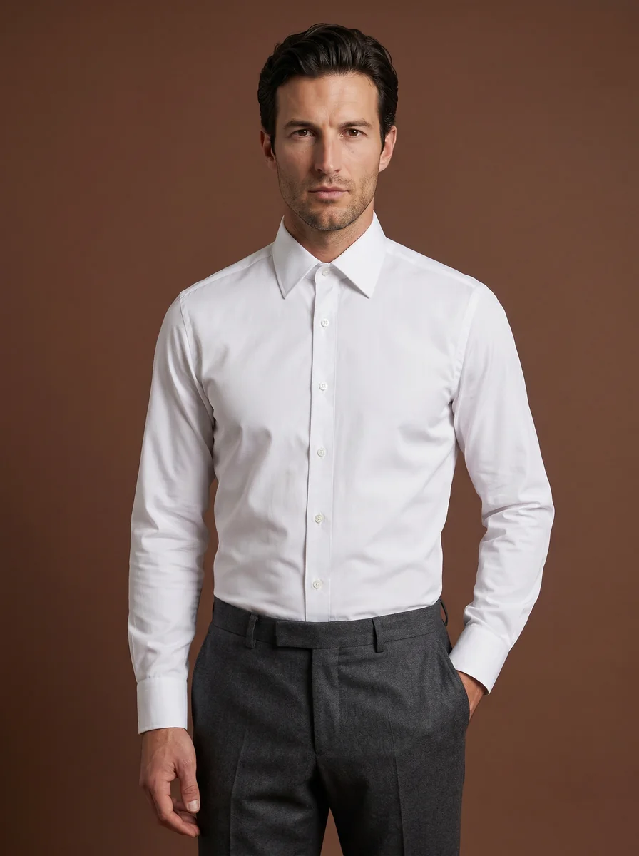 Spread-Collar Twill Shirt detail angle