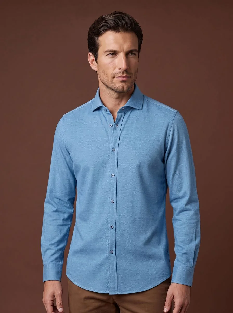 Fine Blue Stripe Dress Shirt detail angle