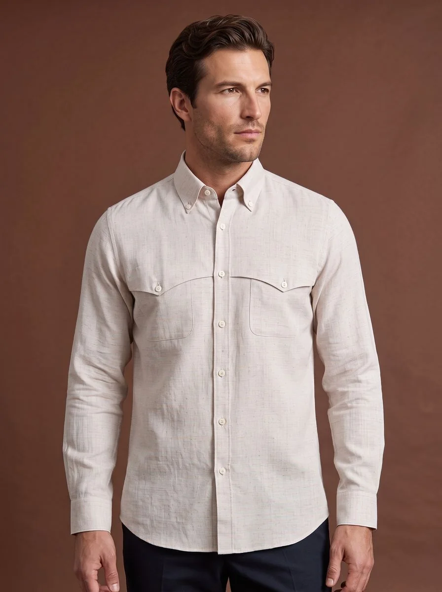 Classic White Spread-Collar Shirt detail angle