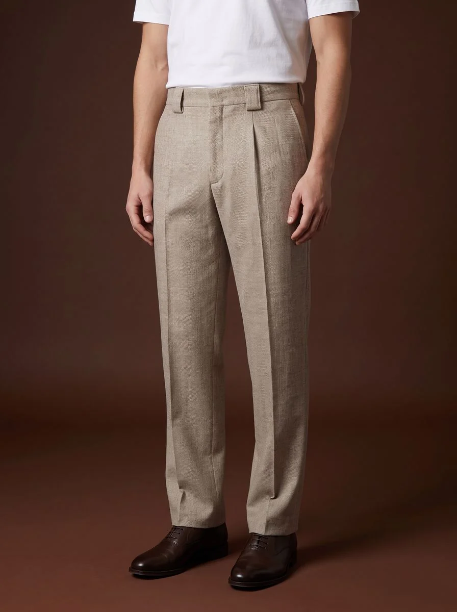 Flat-Front Flannel Trousers detail angle