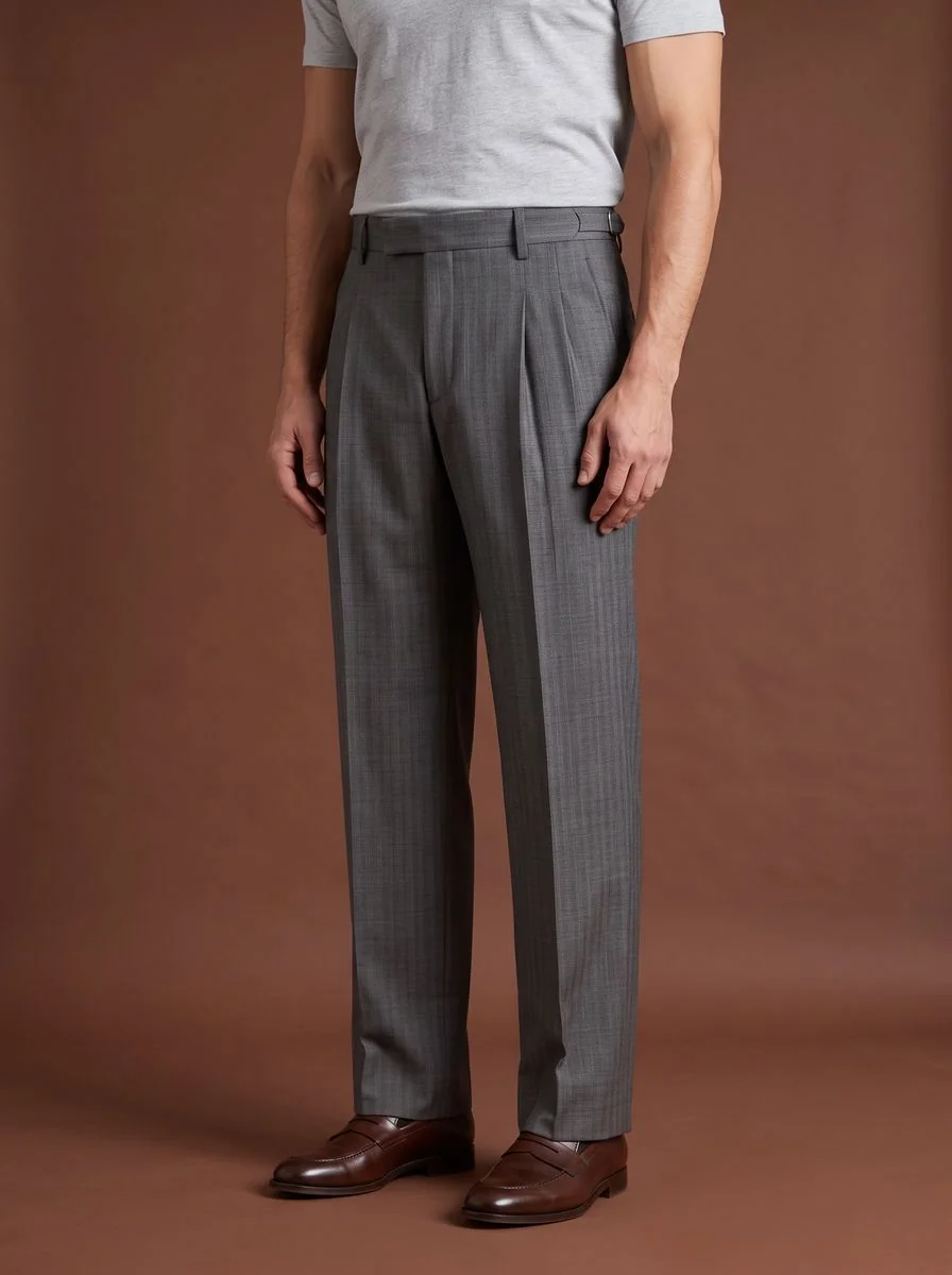 Pleated Navy Wool Trousers detail angle
