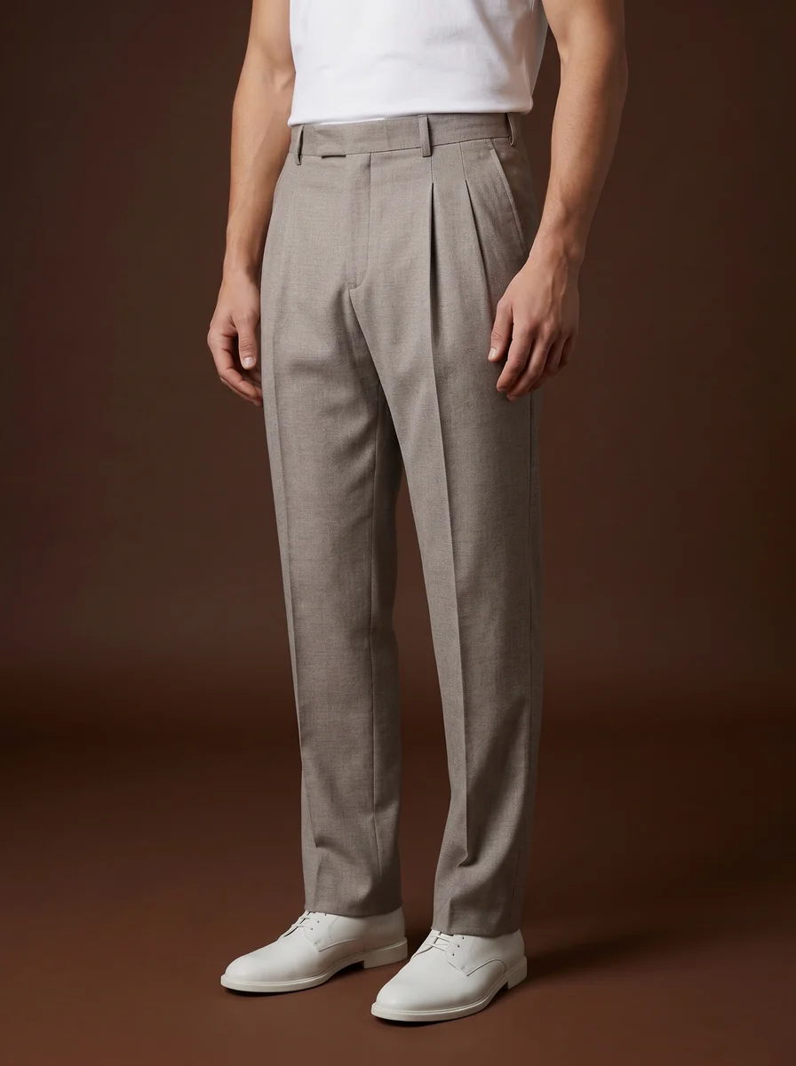 Single-Pleat Charcoal Trousers detail angle