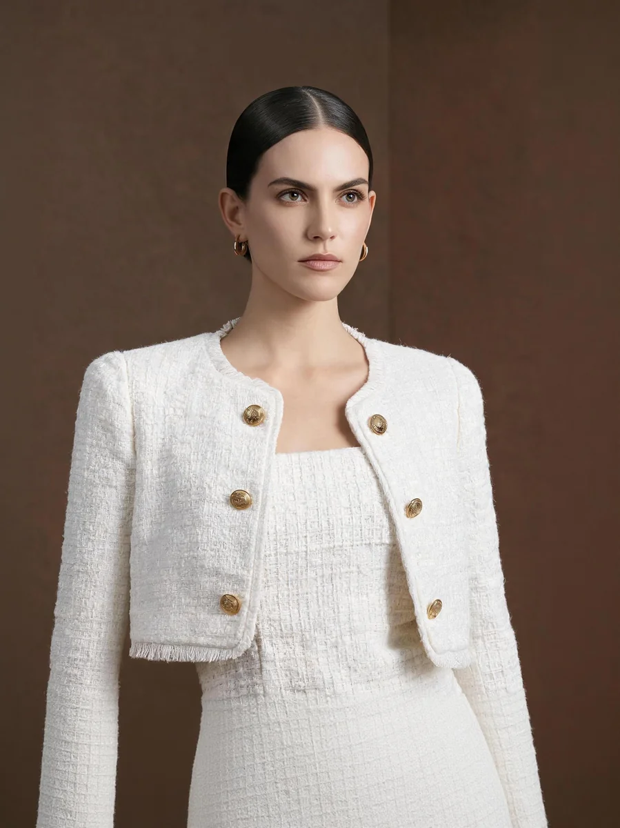Double-Breasted Crepe Jacket detail angle